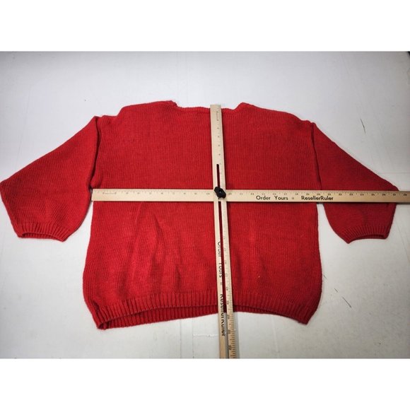 Just Cristina Womens Sweater Red Crop Pockets 3/4 Sleeve Shoulder Pads Vintage L - Picture 4 of 8